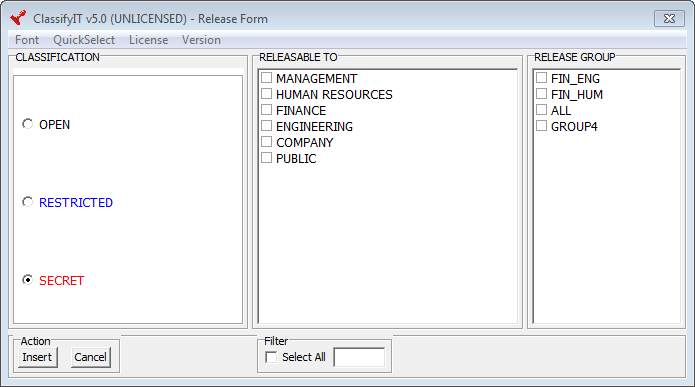 classification and release menu